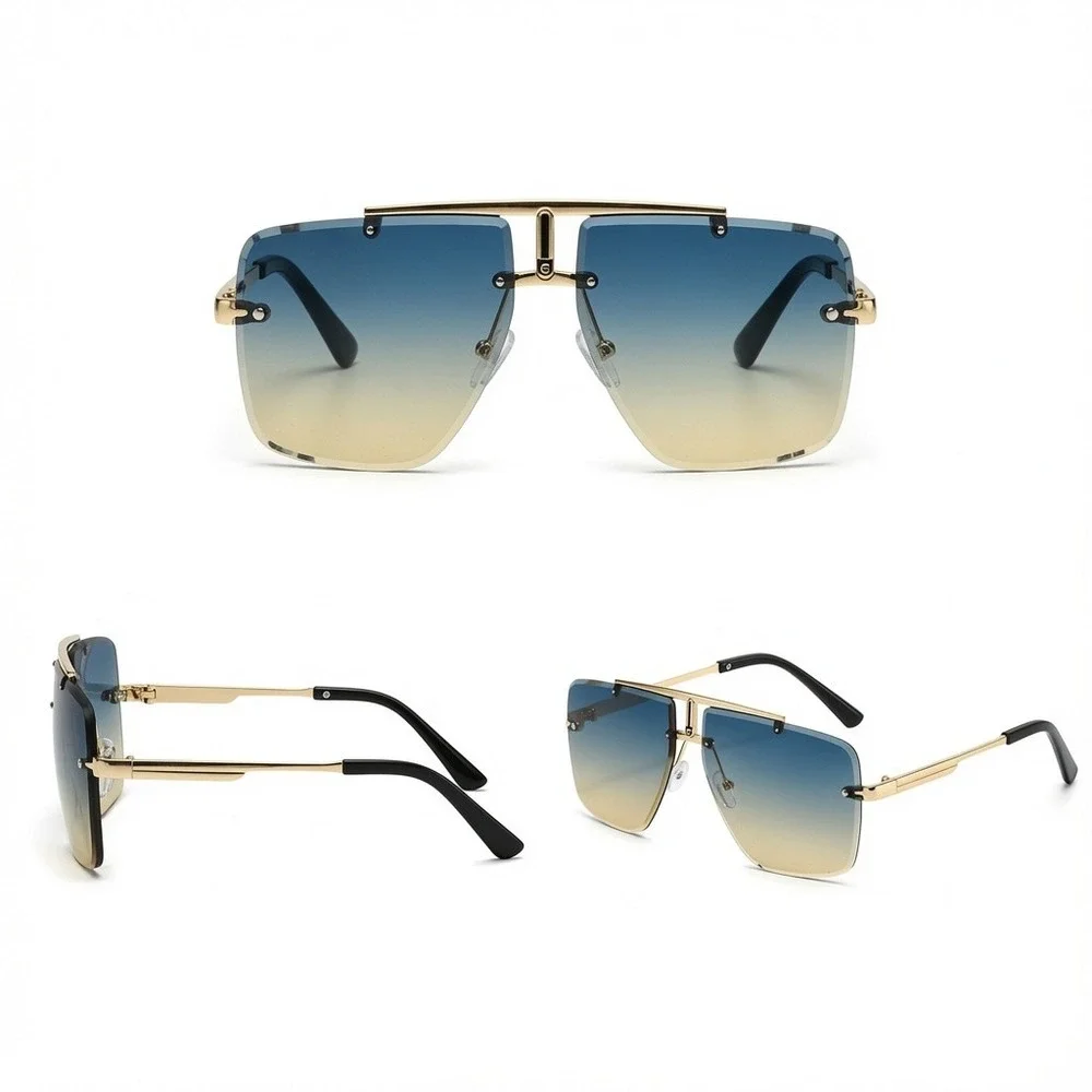 Fashion Square Pilot Sunglasses Designer Mens Driving Outdoor Rimless Shades New